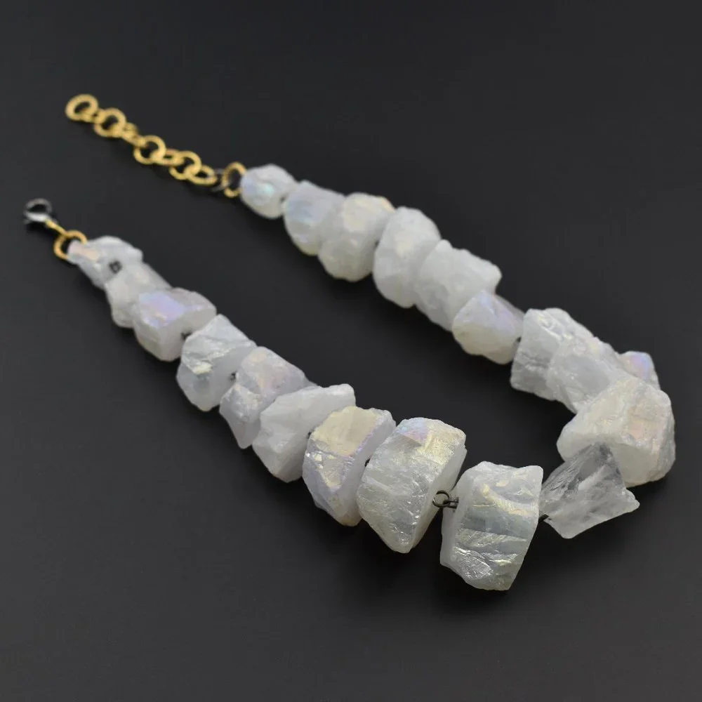 Super chunky raw gemstone necklace, accent angel aura quartz crystal collar